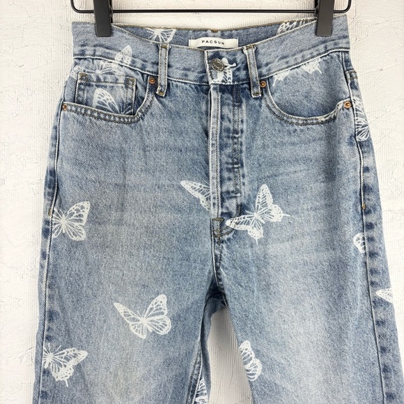 PacSun Butterfly Print ultra high rise slim Light Wash Blue Jeans 24in - Picture 3 of 11